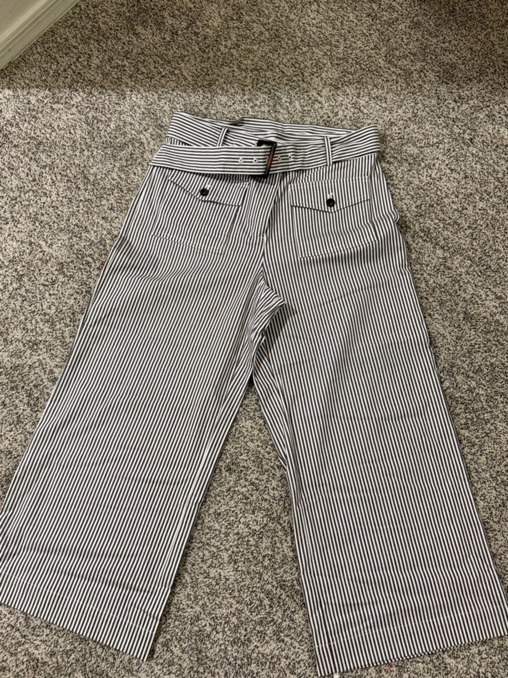 Striped Brown and White Wide-Leg Pants with Belt